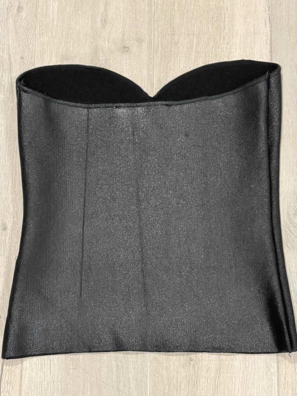 ZARA Black Leather Look like Strapless Top Bustier Tube Top Size L - Picture 2 of 8